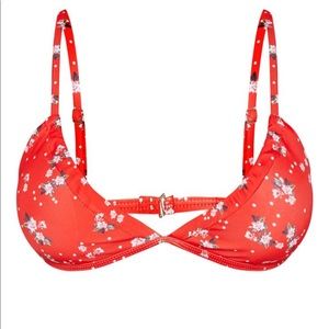 PrettyLittleThing Red Floral Halterneck Bikini Top